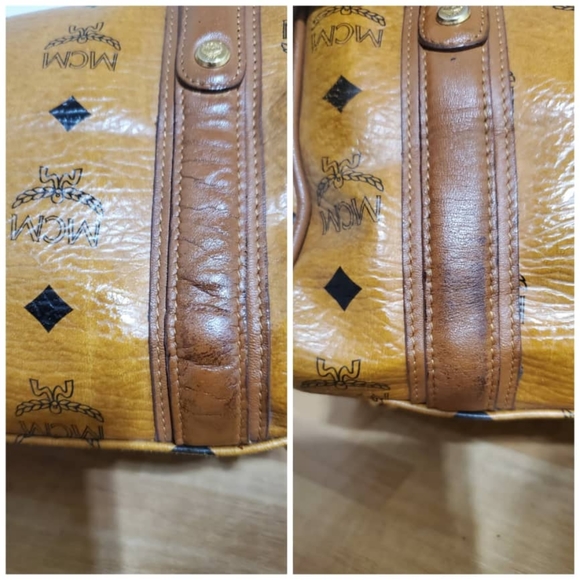 Authentic MCM Cognac Visetos Leather Boston Bag - Picture 7 of 11